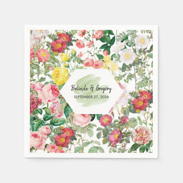 Serviette En Papier Jardin floral, aquarelle et Mariage géométrique (Devant)