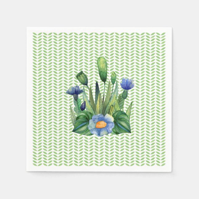 Serviette En Papier Jardin Floral Bleu Et Vert (Devant)