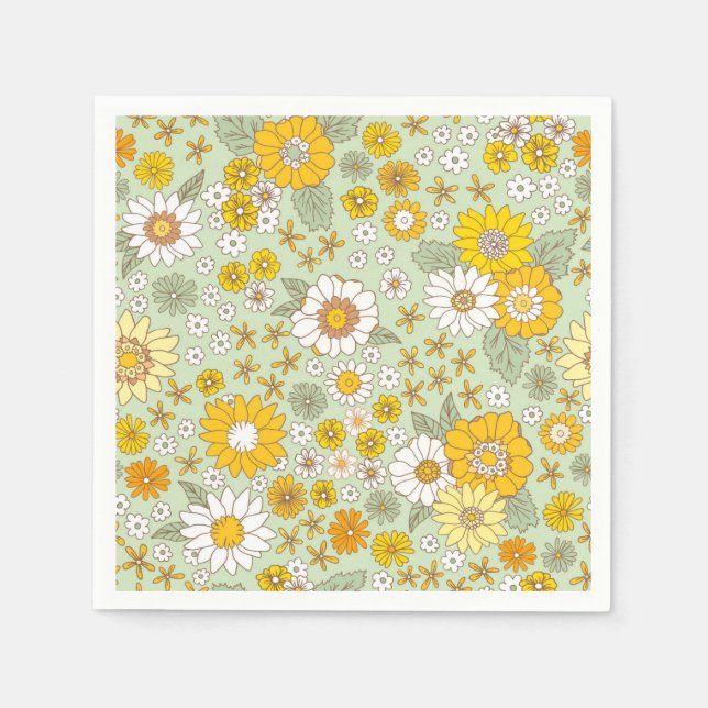 Serviette En Papier Jardin Floral Jaune Motif (Devant)