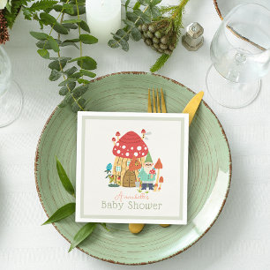Serviette En Papier Jardin Gnome Champignons Green Baby shower garçon