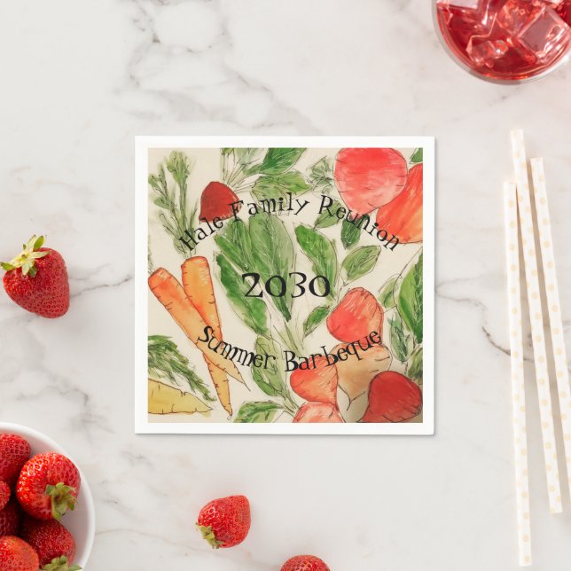 Serviette En Papier Jardin légumes aquarelle brillant (En situation)