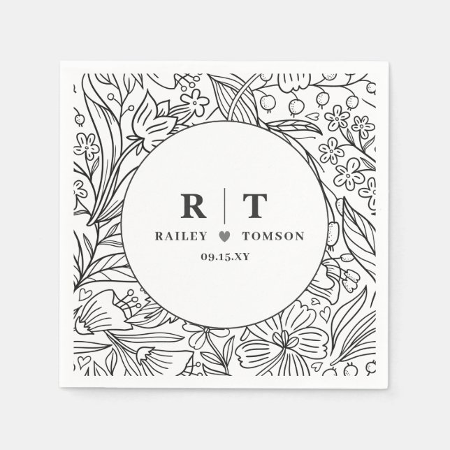 Serviette En Papier Jardin moderne Floral Élégante Partie d'engagement (Devant)