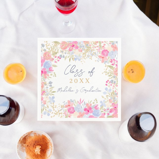 Serviette En Papier Jardin pastel fleur sauvage graduation (Garden pastel wildflowers graduation napkins)