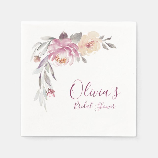 Serviette En Papier Jardin romantique aquarelle fleurie douche nuptial (Devant)