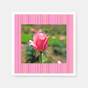 Serviette En Papier Jardin rose avec des rayures