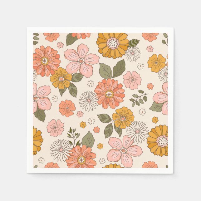 Serviette En Papier Jardin rose et orange Motif (Devant)