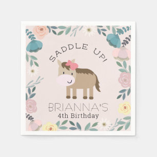 Serviette En Papier Jardin rose Floral Horse Girl Anniversaire Napkins
