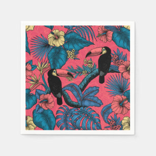 Serviette En Papier Jardin toucan en rouge et bleu