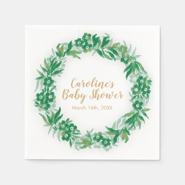 Serviette En Papier Jardin Verdure Baby shower Napkin vert et or (Devant)