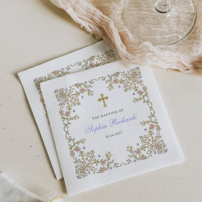 Serviette En Papier Jardin vintage | Baptême coloré (Créateur téléchargé)