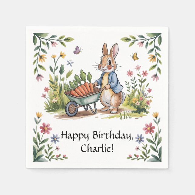 Serviette En Papier Jardin Whimsical Bunny Garçon Anniversaire Bash (Devant)