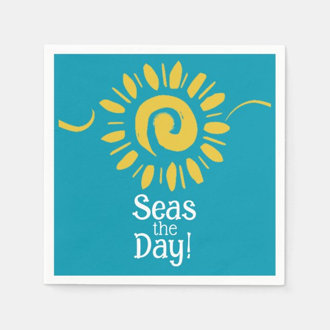 Serviette En Papier Jaune Bleu Jaune Plage Blanc Jaune Jour Cocktail (Devant)