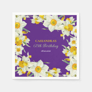 Serviette En Papier Jaune Chic Blanc Daffodique Floral Purple Annivers