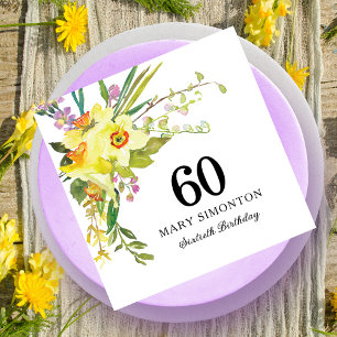 Serviette En Papier Jaune Daffodil Blanc 60e fête d'anniversaire