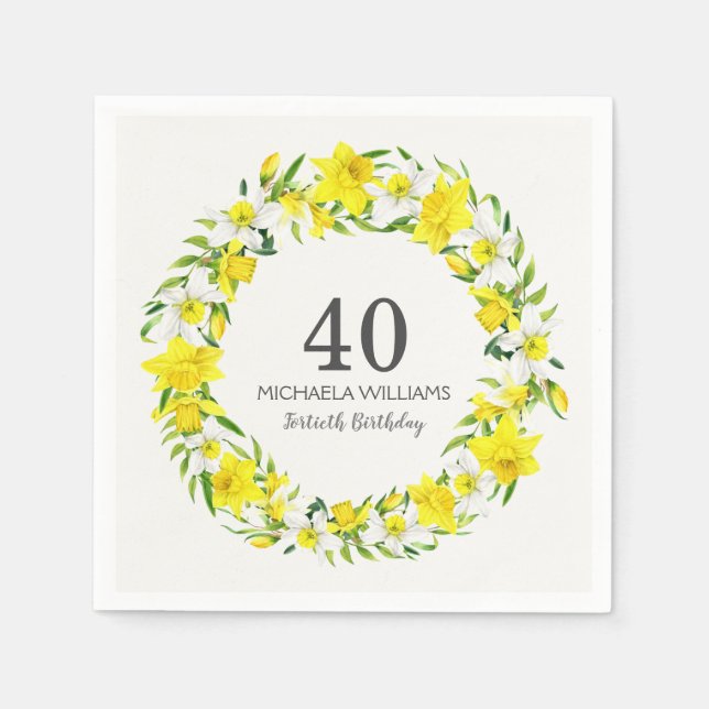 Serviette En Papier Jaune Daffodils Blanches Wreath 40e fête d'anniver (Devant)