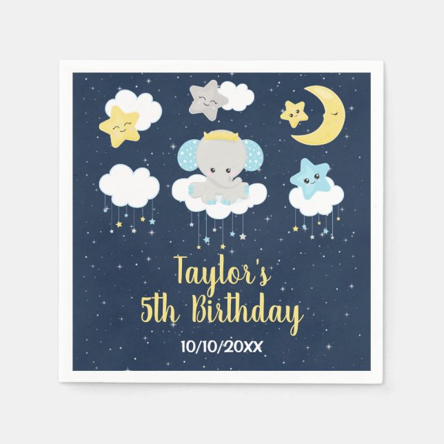 Serviette En Papier Jaune éléphant et fête d'anniversaire de la marine (Devant)