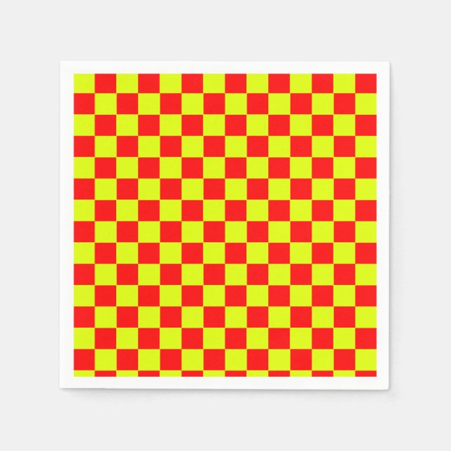 Serviette En Papier Jaune et rouge À damiers damier Vintage (Devant)