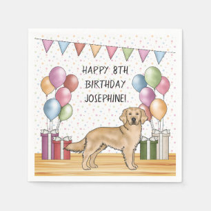 Serviette En Papier Jaune Golden Retriever Coloré Pastel Anniversaire