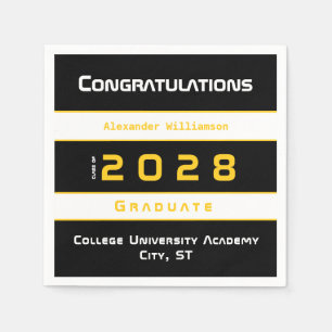 Serviette En Papier Jaune Noir Blanc Félicitations Diplômé