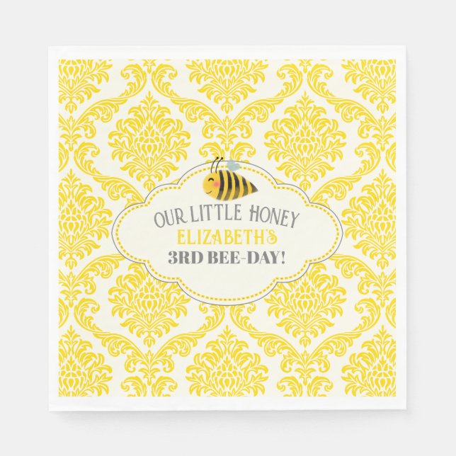 Serviette En Papier Jaune Notre Petit Miel Abeille Papier Anniversaire (Devant)