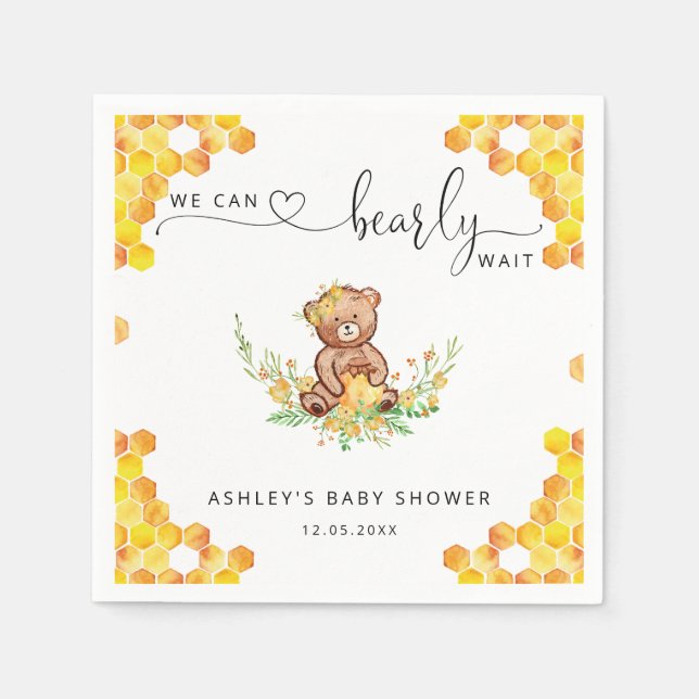 Serviette En Papier Jaune on peut attendre baby shower serviettes (Devant)