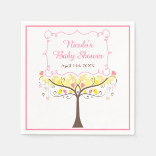 Serviette En Papier Jaune Rose Floral Oiseau Baby Shower