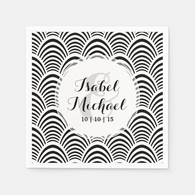 Serviette En Papier Jazz Age Art Déco Elégance Noir et Blanc (Devant)