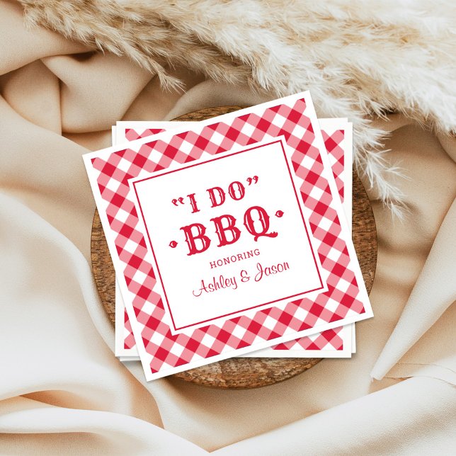 Serviette En Papier Je fais BBQ Red En vichy Custom Wedding Monogramme (Créateur téléchargé)