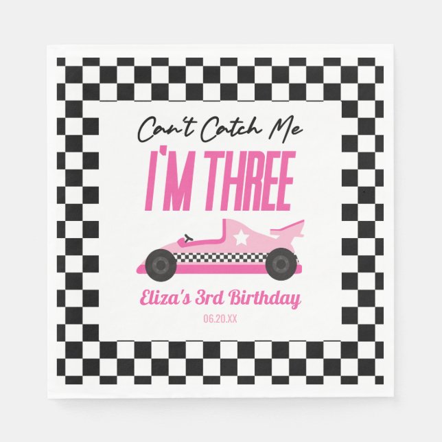 Serviette En Papier Je ne peux pas me rattraper Pink Race Car 3e fête  (Devant)