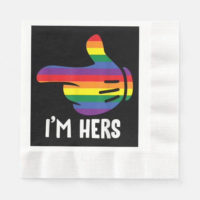 Serviette En Papier Je suis Hers Rainbow Lesbian Couple Funny LGBT Pri (Devant)