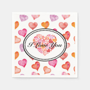 Serviette En Papier Je t'aime coeur aquarelle