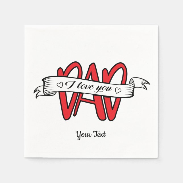 Serviette En Papier Je t'aime Papa Typographie de Fête des pères (Devant)