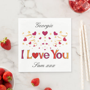 Serviette En Papier JE VOUS AIME Red Heart Gold Ribbon Valentine Maria