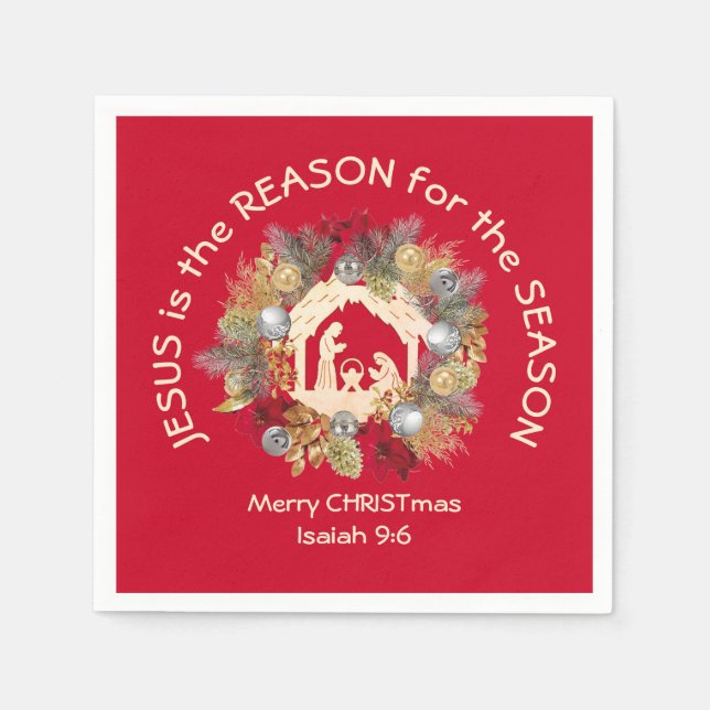 Serviette En Papier JÉSUS EST LA RAISON DU Livre de Noël Rouge (Devant)