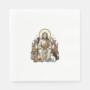 Serviette En Papier Jésus et Chats Vintage