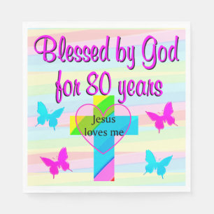 SERVIETTE EN PAPIER JÉSUS M'AIME 80E ANNIVERSAIRE PAPIER PAPIER NAPKIN