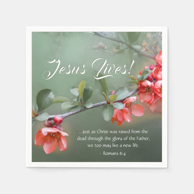 Serviette En Papier Jésus Vit Des Fleurs De Printemps Bible Verse Pâqu (Devant)