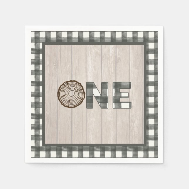 Serviette En Papier Jeu de bûcherons 1er anniversaire Napkin - Blanc O (Devant)