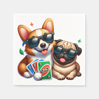 Serviette En Papier Jeu de cartes Corgi et Carlin Uno