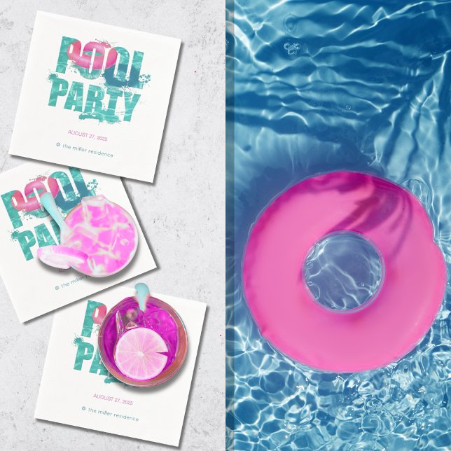 Serviette En Papier Jeu de partie de piscine rose turquoise (Créateur téléchargé)
