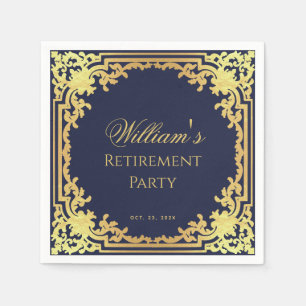 Serviette En Papier Jeu de retraite Marine bleu et or élégant Script