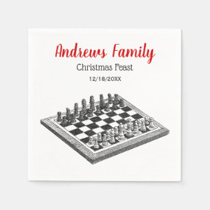 Serviette En Papier Jeu d'échecs et pièces d'échecs Art Vintage Noël