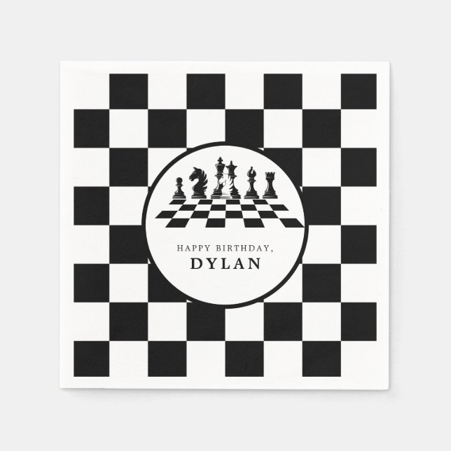 Serviette En Papier Jeu d'échecs et pièces Nuit Joyeux anniversaire (Devant)