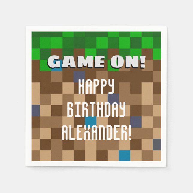 Serviette En Papier Jeu Sur Pixeleleled Bloc D'Herbe Jeu Anniversaire (Devant)