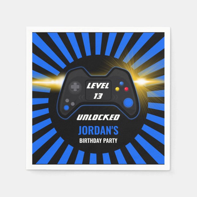 Serviette En Papier Jeu Vidéo Bleu Anniversaire serviettes (Devant)