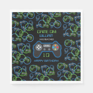 Serviette En Papier Jeu vidéo Neon Blue & Green Anniversaire Party