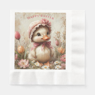 Serviette En Papier Jeune caneton Pâques Rose Chapeau Tulipes Margueri