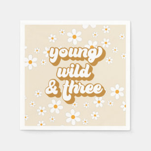 Serviette En Papier Jeune Sauvage et Trois Retro Daisy 3e Anniversaire