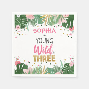 Serviette En Papier Jeune sauvage et trois Safari tropical fille anniv