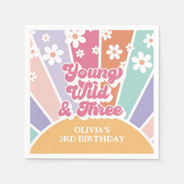 Serviette En Papier jeune sauvage trois Retro Sunshine Rainbow Daisy (Devant)